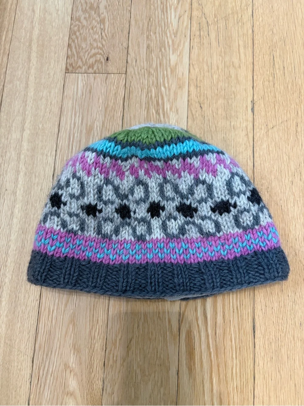 Erin Knitwear Ireland 100% Wool Fair Isle Beanie Fleece Lined Hat Colorful Cozy
